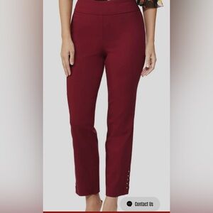 ROZ & ALI Maroon Sz 14 PULL ON ANKLE PANTS WITH RIVET TRIM BOTTOM